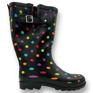 NWOT Western Chief Womens Dot City Tall Rain Boots Black Size 10